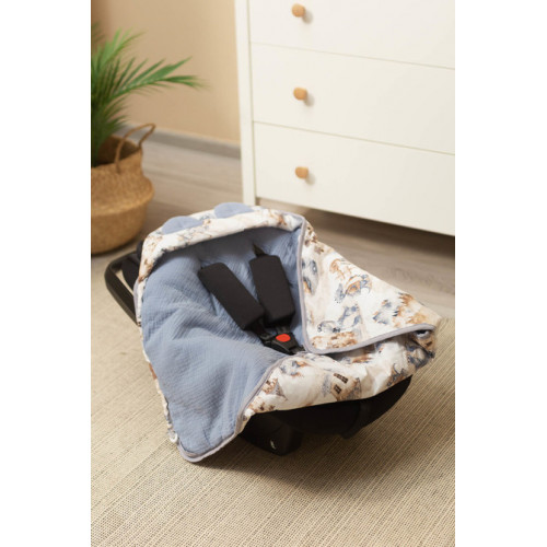 Zavinovačka 2v1 do autosedačky, kočíka, mušelín, bavlna - Dráčik modrý, jeans