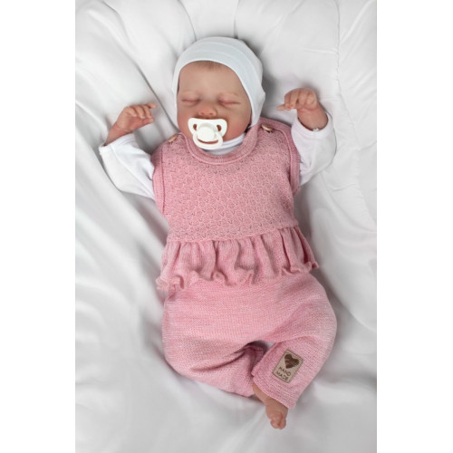 Pletené láclové nohavice Girl s volánikom, Baby Nellys, púdrovo ružové