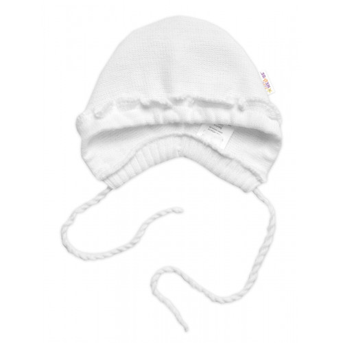 Pletená čiapočka na zaväzovanie bonetka Girl, Hand Made Baby Nellys, biela