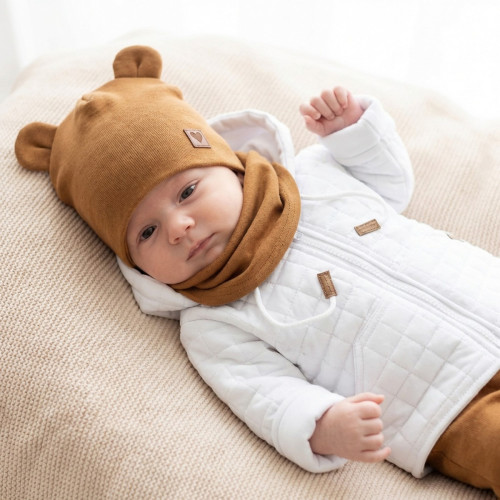 Z & Z Dvojvrstvová bavlnená čiapočka LOVE TEDDY, medová horčica