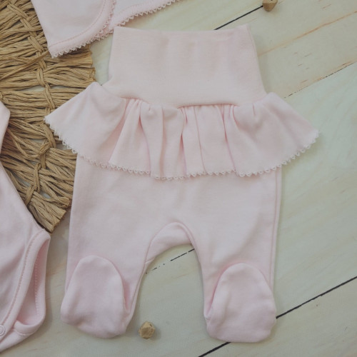 4-dielna bavlnená sada pre bábätko do pôrodnice, sv. ružová, veľ. 56