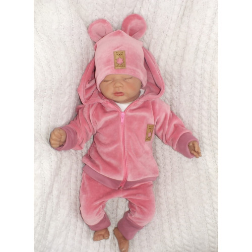 Z&Z Velúrová, semišková čiapočka s uškami, púdrová