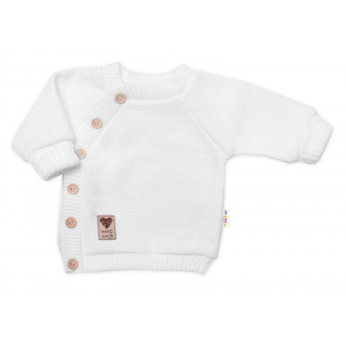 Detský pletený svetrík s gombíkmi, zap. bokom, Handmade Baby Nellys, biely, veľ. 68/74