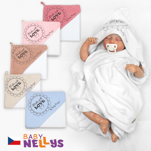 Detská termoosuška s kapucňou Made with Love 80 x 80 cm - bílá/cappucino