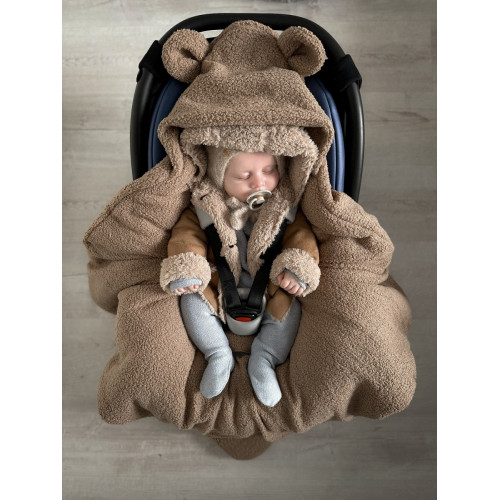 Oteplený fusák, deka s kapucňou do autosedačky Baránok, Baby Nellys - hnedý