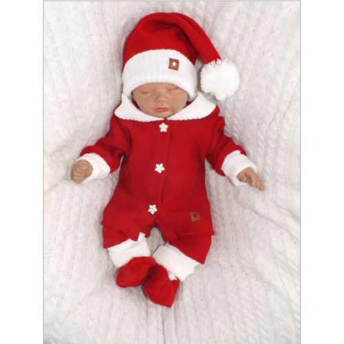 Z&Z 3-dielna pletená súprava, kabátik, nohavice a topánočky Baby Santa, červená, veľ. 80
