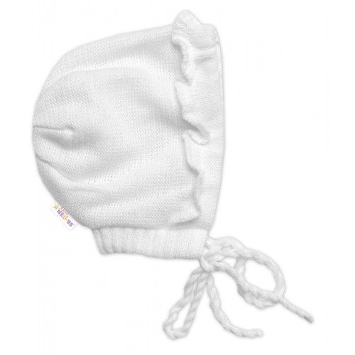 Pletená čiapočka na zaväzovanie bonetka Girl, Hand Made Baby Nellys, biela