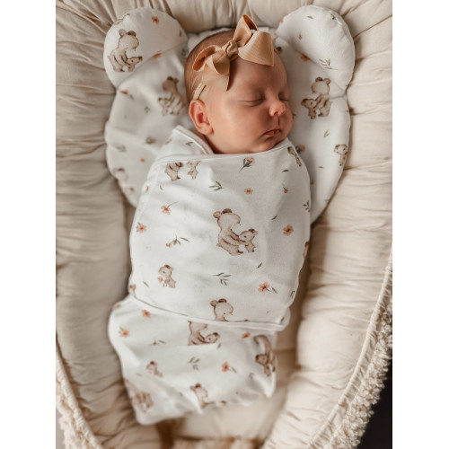 Bavlnený zavinovací vak, zavinovačka Mommy Bear, biela/hnedá