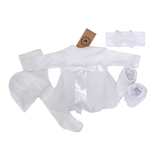 Z & Z 5-dielna súpravička sukničkobody, pančuchy, čiapka,čelenka, topánki - biela, veł. 86