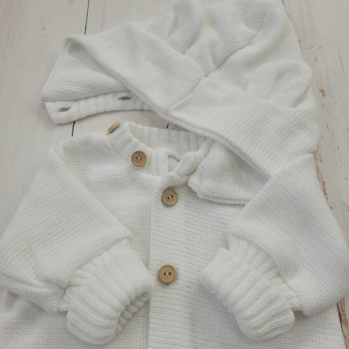 Detský pletený overálok s odopínacou kapucňou - kokosovo biely,  80/86