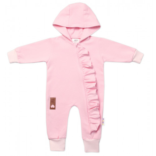 Teplákový overal s volánikom a kapucňou GIRL, Baby Nellys, sv. ružový, veľ. 86