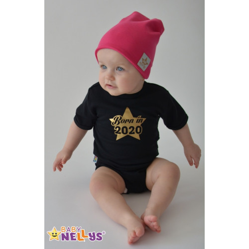 Baby Nellys Hand Made Jarná/jesenná bavlnená čiapka - dvojvrstvová, tm. růžová, vel. 110