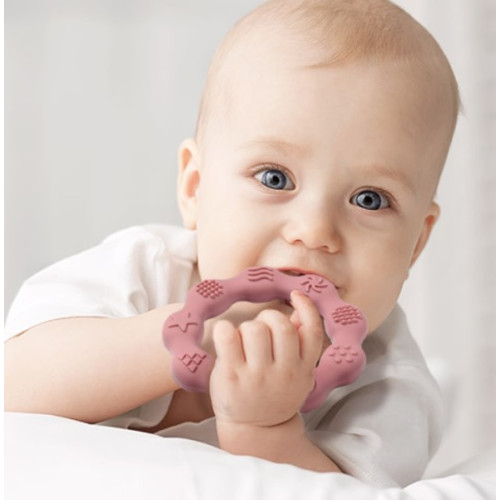 Silikónové hryzátko BabyOno - Krúžok, ružové