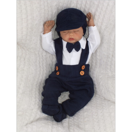 Z&Z 5-dielna pletená sada Boy, body, nohavice, čiapočka motýlik, topánočky, granát