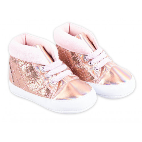 Dojčenské capačky/topánočky s kožúškom YO ! - ružové, zlaté, veľ. 6/12m