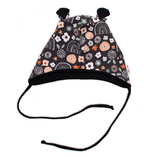 Baby Nellys Dojčenská čiapočka s uškami na zaväzovanie - Palouček, grafit, veľ. 68/74