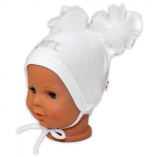 Bavlnená čiapočka na zaväzovanie Baby Nellys s mašličkami Tutu - biela
