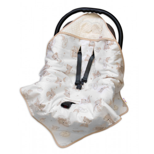 Zavinovacia deka s kapucňou a uškami, Malý medvedík, bavlna/luna, smotanová