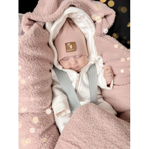 Oteplený fusák, deka s kapucňou do autosedačky Baránok, Baby Nellys - púdrová, ružová