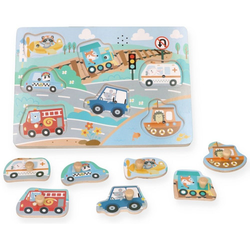 Drevená aktívna vkladačka so zvukmi, Dopravné prostriedky, prírodné