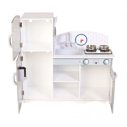 Eco Toys Drevená kuchynka XXL s príslušenstvom, 86 x 92 cm x 30 cm - šedá