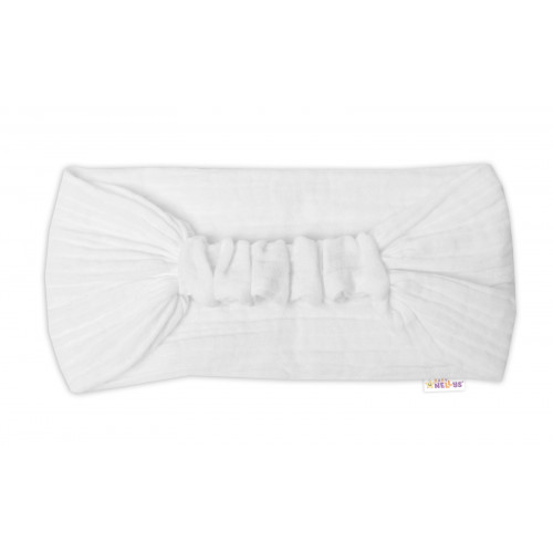 Baby Nellys Ľahká mušelínová čelenka Bandana, biela, veľ. 104/110