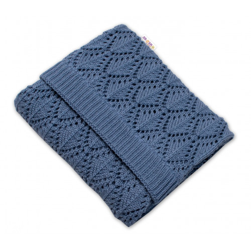 Luxusná bavlnená háčkovaná deka, dečka LOVE, 75x95cm - jeans