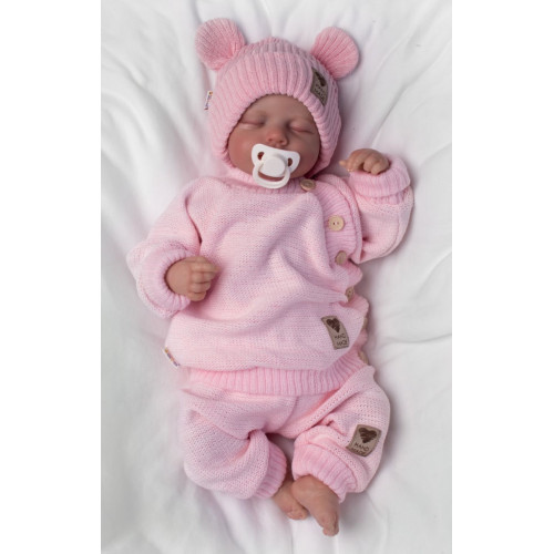 Pletená bavlněná čiapka s uškami, dvojvrstvová, Hand Made Baby Nellys, ružová