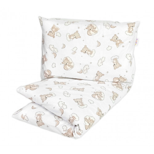 Detské obliečky, bavlna 2D 140x200/70x90 - Malý medvedík, biela/béžová