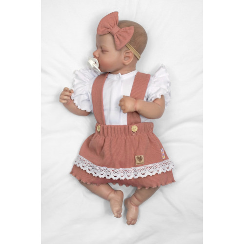 3D súprava LADY, bavlna, body kr. rukáv, suknička s láclom, čelenka, staroružová/biela, 74