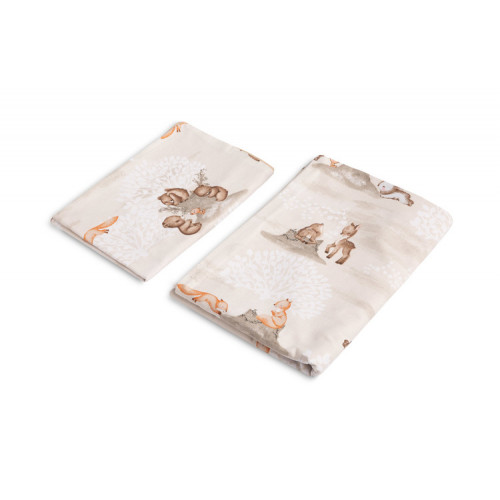 Mušelínové obliečky do postieľky 135x100, Zábava v lese, béžové