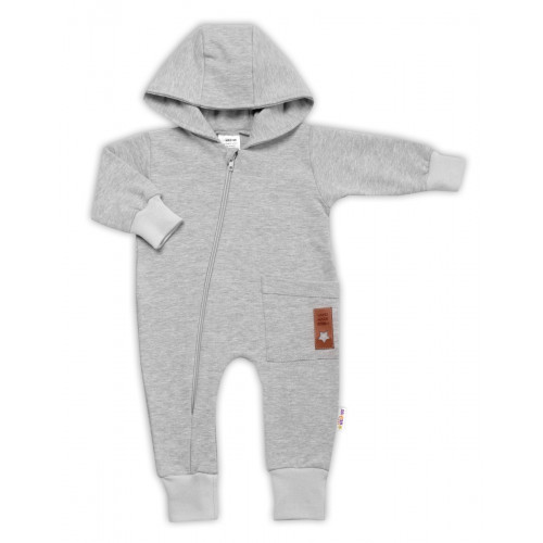 Teplákový overal s vreckom a kapucňou BOY, Baby Nellys, sivý, veľ. 74