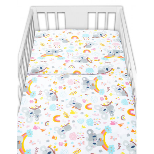 Baby Nellys 3-dielna sada Mantinel s obliečkami - Koala a dúha, biela, 135x100 cm
