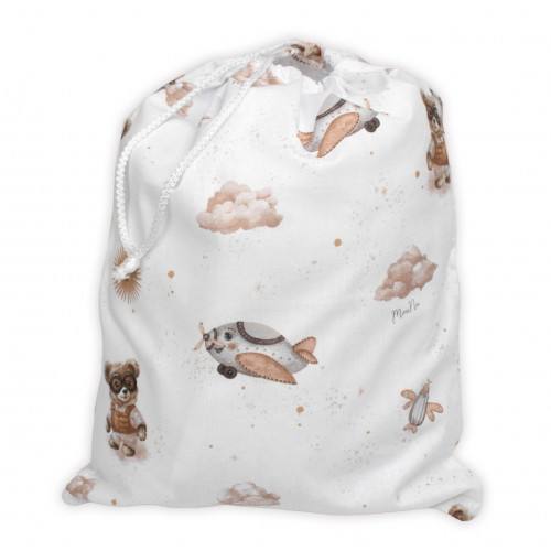 Vrecko na prezuvky 40x32cm, bavlna, Méďa pilot - béžový