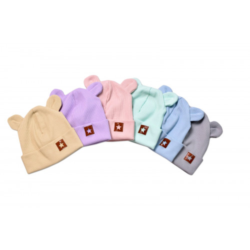 Baby Nellys Rebrovaná dvojvrstvová čiapka s uškami TEDDY - sv. modrá, veľ. 80/86