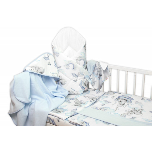 6-dielna výhod. sada s darčekom pre bábätko Baby Nellys, 135x100 Slon a dúha, modrá/biela