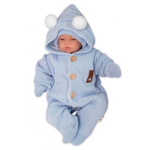 Baby Nellys Pletená kombinéza/overal LUX STAR s kožúškom, dvojvrstvová, sv. modrá