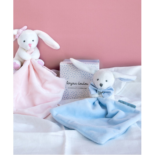 Doudou Darčeková sada modrá - zajačik s muchláčikom 10 cm
