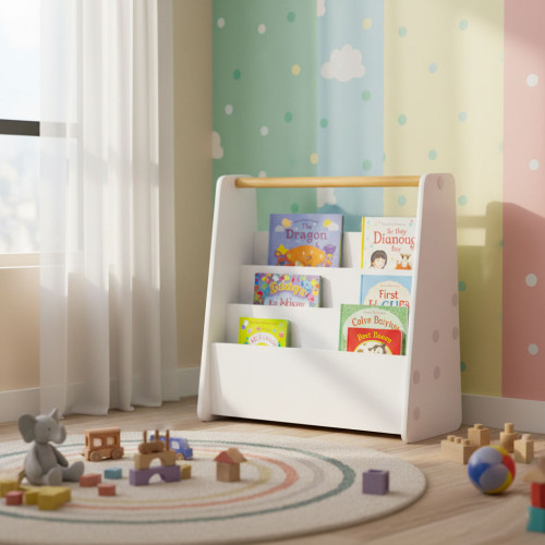 Detský Montessori regál na knihy a organizér, 3 úrovne, biely