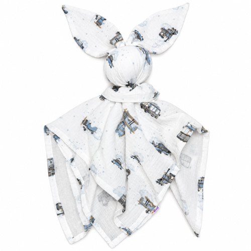 Mušelínová plienka, maznáčik, prítulníček Baby Nellys Bunny, Vláčički, modré, ecru
