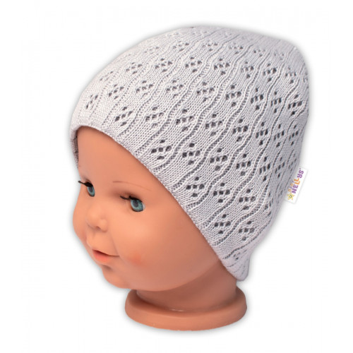 Dvojvrstvová ažúrková čiapka, bavlna, Baby Nellys - sivá
