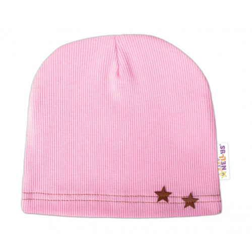 Baby Nellys Rebrovaná čiapka Hviezdičky - ružová, veľ. 92/98