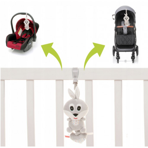 Závesná plyšová hračka s melódiou, Rabbit, sivá