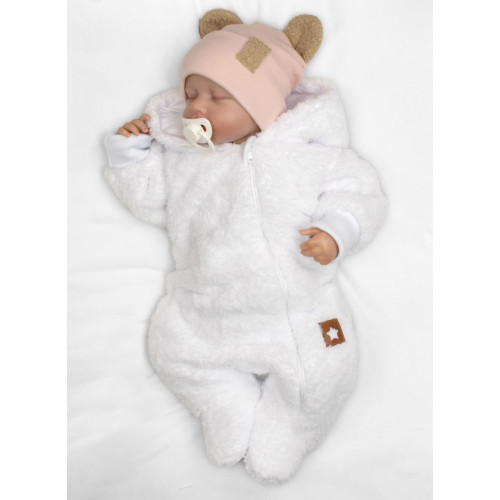 Dvojvrstvová rebrovaná čiapočka s uškami boucle medvedík - ružová, 68/74