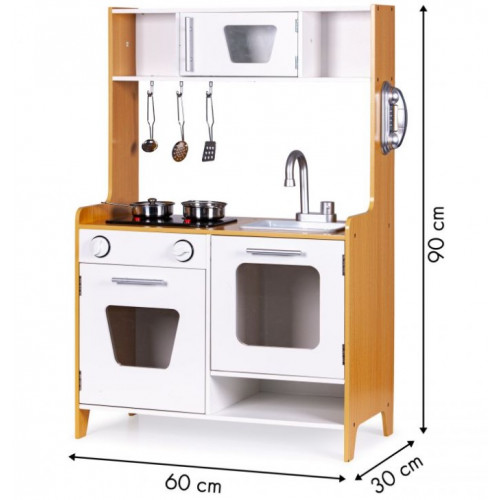 Eco Toys Drevená detská Retro kuchynka so svetlom a zvukom