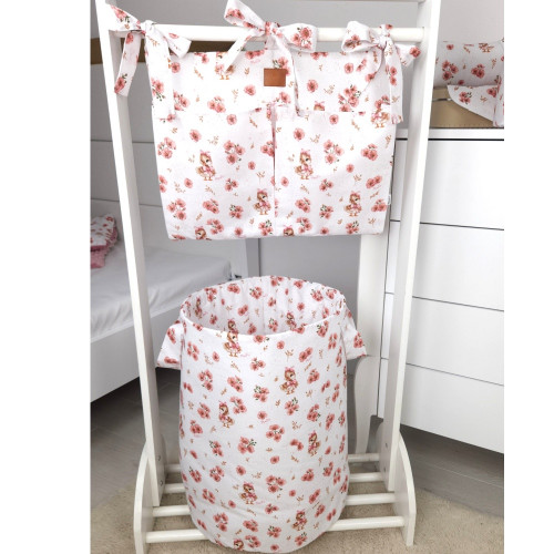 Kôš na hračky, bavlna, 50x35cm, Kačički - biela, púdrovo ružová