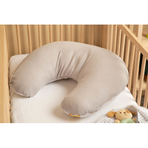 Dojčiaci vankúš, podkova, mušelín, bavlna - Hviezdne zvieratká, šedý, biela