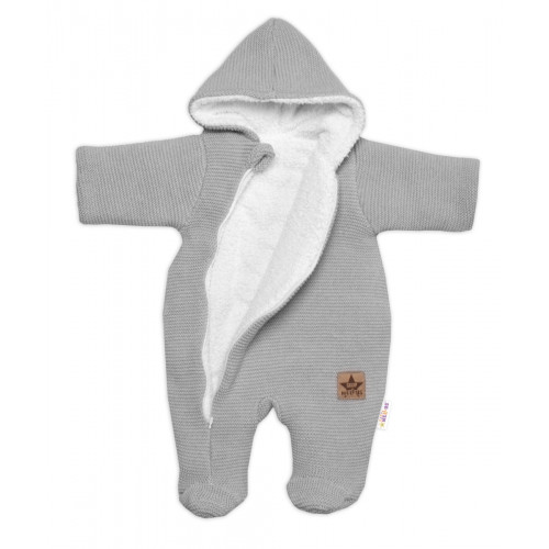 Zimná pletená kombinéza/overálok s kapucňou Baby Nellys - světlo sivá, veľ. 62