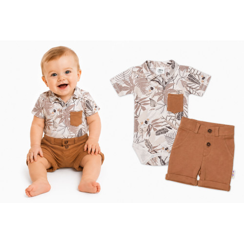 Baby Nellys 2-dielna sada body kr. rukáv, kraťasky, Koala - béžová, hnedá, veľ. 62