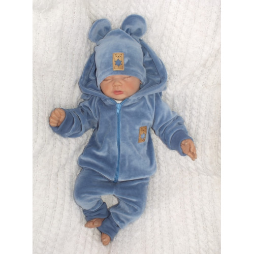 Z&Z Velúrová, semišková tepláková súprava s uškami MYŠKA - jeans, veľ. 86